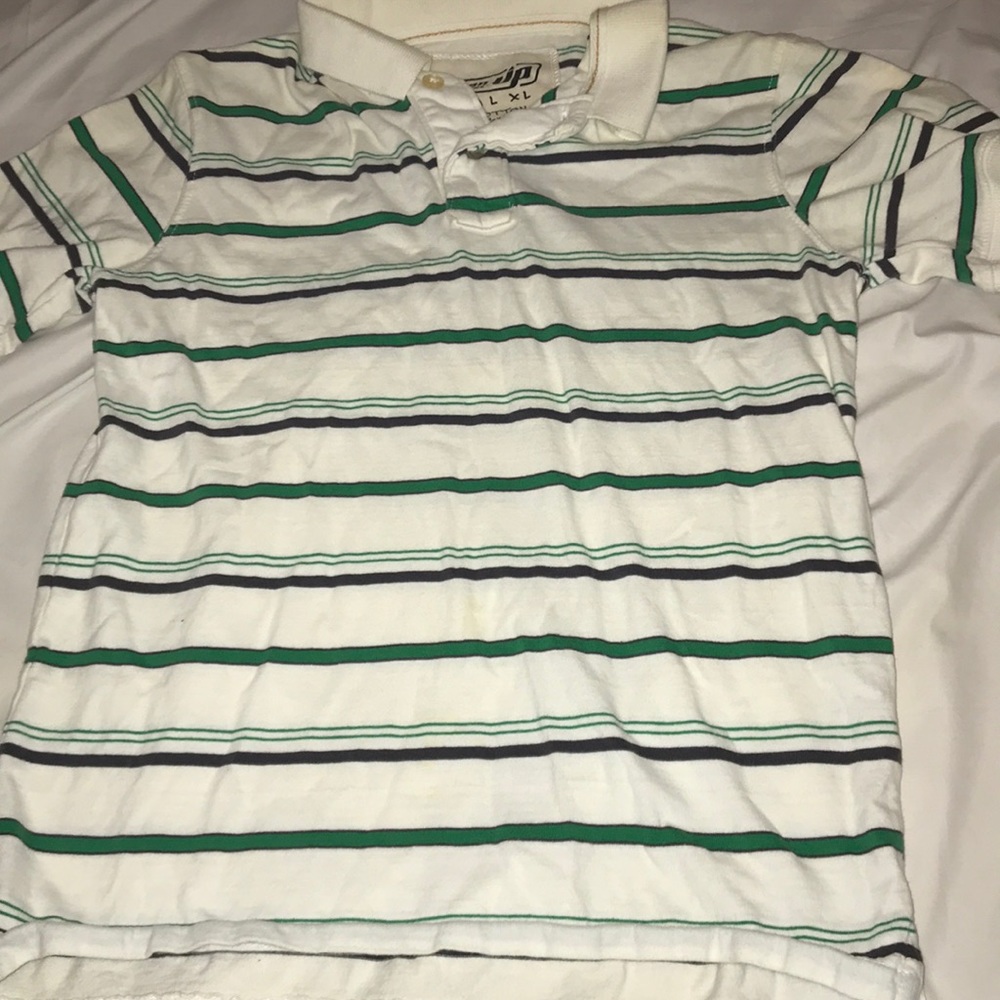 White/green/black stripes collar short sleeve